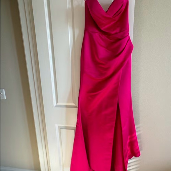 Milla Fuschia Strapless Evening Gown with Thigh Slit size small - Picture 3 of 6